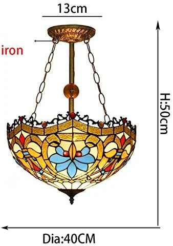 چراغ آویز به سبک تیفانی 16 اینچی، بدنه لامپ شیشه ای رنگی دست ساز، لوستر باروک رترو خلاقانه برای رستوران، E27 چراغ آویز به سبک تیفانی 16 اینچی، بدنه لامپ شیشه ای رنگی دست ساز، لوستر باروک رترو خلاقانه برای رستوران، E27