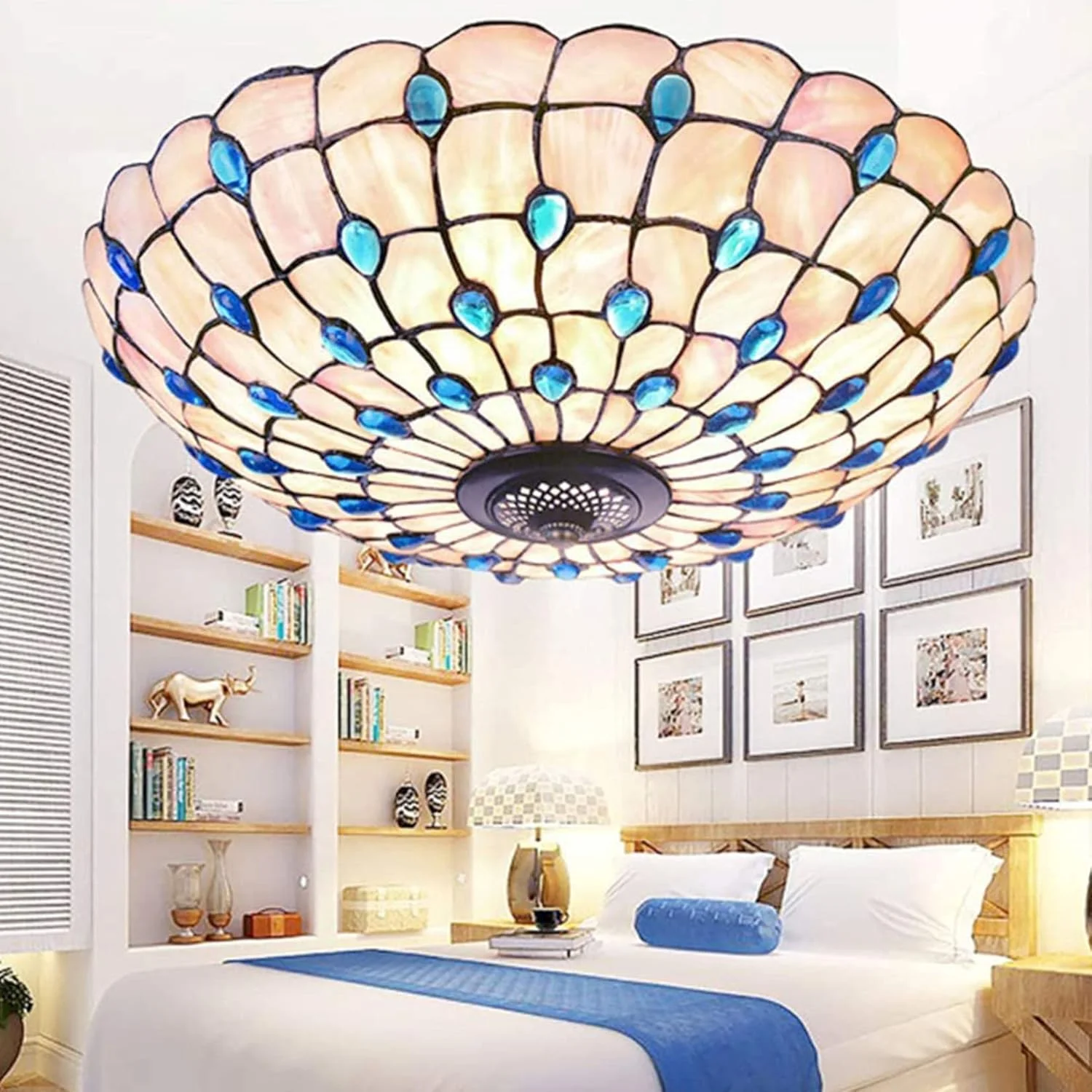 چراغ سقفی تیفانی، چراغ طاووسی دست ساز با شیشه رنگی، مناسب اتاق خواب، چراغ سقفی توکار برای حمام، اتاق نشیمن، اتاق غذاخوری، آشپزخانه، ایوان، آبی - 40 سانتی متر چراغ سقفی تیفانی، چراغ طاووسی دست ساز با شیشه رنگی، مناسب اتاق خواب، چراغ سقفی توکار برای حمام، اتاق نشیمن، اتاق غذاخوری، آشپزخانه، ایوان، آبی - 40 سانتی متر