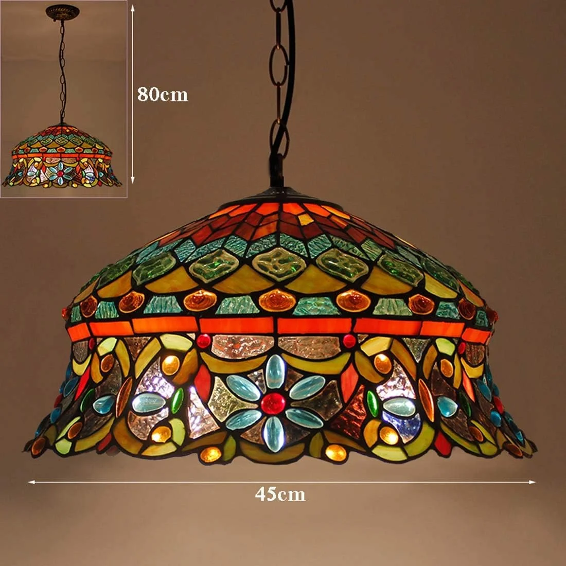 چراغ سقفی به سبک تیفانی، چراغ های آویز شیشه ای رنگی با سایه بان، آویز تزئینی رترو مناسب دکوراسیون اتاق نشیمن و اتاق خواب [کلاس انرژی A ++]