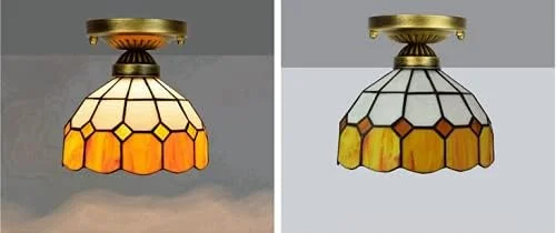چراغ سقفی لوستر تزئینی تیفانی، چراغ سقفی کوچک راهرو شیشه ای رنگی تیفانی 8 اینچی، راهرو شبکه ای سفید زرد مدیترانه ای بالکن چراغ سقفی لوستر تزئینی تیفانی، چراغ سقفی کوچک راهرو شیشه ای رنگی تیفانی 8 اینچی، راهرو شبکه ای سفید زرد مدیترانه ای بالکن