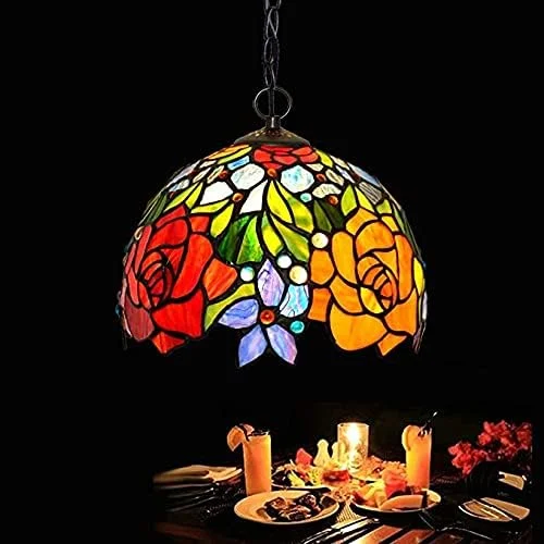 چراغ آویز تیفانی 10 اینچی، آویز عتیقه، لوستر با سایه گل رز شیشه ای رنگی قرمز، مناسب برای سقف اتاق غذاخوری، اتاق نشیمن، اتاق خواب، مطالعه، کافی شاپ، راهرو، و لافت چراغ آویز تیفانی 10 اینچی، آویز عتیقه، لوستر با سایه گل رز شیشه ای رنگی قرمز، مناسب برای سقف اتاق غذاخوری، اتاق نشیمن، اتاق خواب، مطالعه، کافی شاپ، راهرو، و لافت