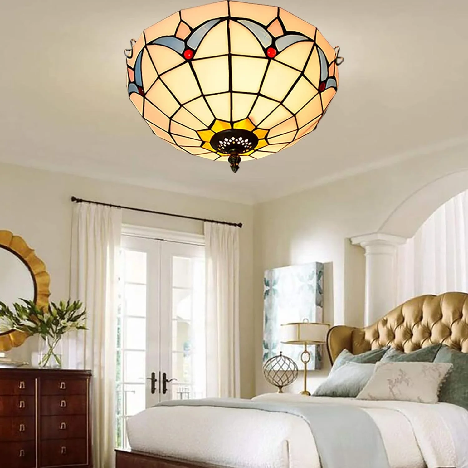 چراغ سقفی به سبک تیفانی، لوستر سقفی با شیشه رنگی 12 اینچی دست ساز طرح گل لیلی، مناسب برای راهرو، اتاق نشیمن و اتاق خواب چراغ سقفی به سبک تیفانی، لوستر سقفی با شیشه رنگی 12 اینچی دست ساز طرح گل لیلی، مناسب برای راهرو، اتاق نشیمن و اتاق خواب