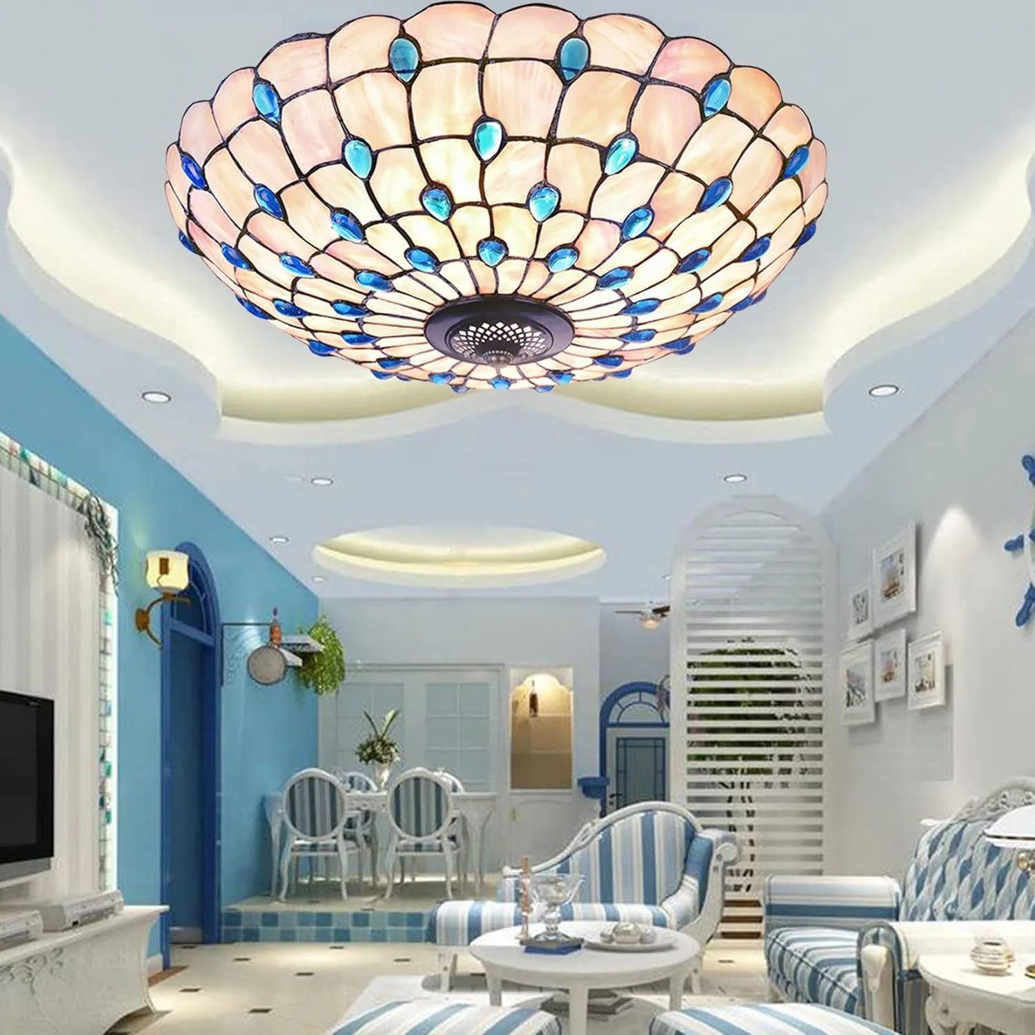 چراغ سقفی تیفانی، چراغ طاووسی دست ساز با شیشه رنگی، مناسب اتاق خواب، چراغ سقفی توکار برای حمام، اتاق نشیمن، اتاق غذاخوری، آشپزخانه، ایوان، آبی - 40 سانتی متر چراغ سقفی تیفانی، چراغ طاووسی دست ساز با شیشه رنگی، مناسب اتاق خواب، چراغ سقفی توکار برای حمام، اتاق نشیمن، اتاق غذاخوری، آشپزخانه، ایوان، آبی - 40 سانتی متر