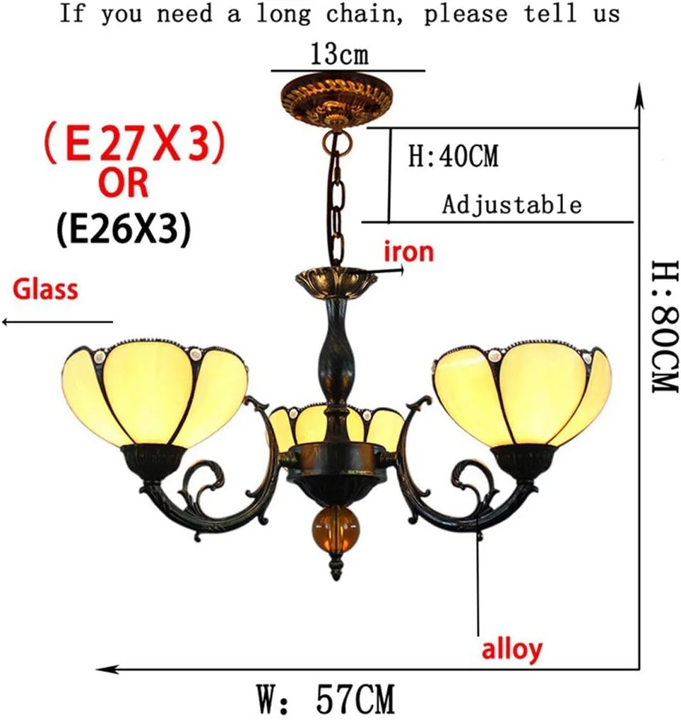 لوستر به سبک تیفانی، لوستر شیشه ای رنگی 3/5 شاخه با آباژور زرد گرم 8 اینچی، چراغ آویز برای اتاق نشیمن، 3 لامپ لوستر به سبک تیفانی، لوستر شیشه ای رنگی 3/5 شاخه با آباژور زرد گرم 8 اینچی، چراغ آویز برای اتاق نشیمن، 3 لامپ