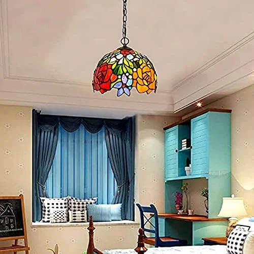 چراغ آویز تیفانی 10 اینچی، آویز عتیقه، لوستر با سایه گل رز شیشه ای رنگی قرمز، مناسب برای سقف اتاق غذاخوری، اتاق نشیمن، اتاق خواب، مطالعه، کافی شاپ، راهرو، و لافت چراغ آویز تیفانی 10 اینچی، آویز عتیقه، لوستر با سایه گل رز شیشه ای رنگی قرمز، مناسب برای سقف اتاق غذاخوری، اتاق نشیمن، اتاق خواب، مطالعه، کافی شاپ، راهرو، و لافت
