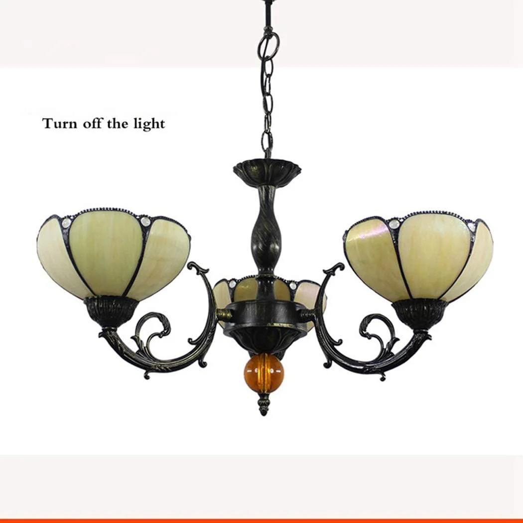 لوستر به سبک تیفانی، لوستر شیشه ای رنگی 3/5 شاخه با آباژور زرد گرم 8 اینچی، چراغ آویز برای اتاق نشیمن، 3 لامپ لوستر به سبک تیفانی، لوستر شیشه ای رنگی 3/5 شاخه با آباژور زرد گرم 8 اینچی، چراغ آویز برای اتاق نشیمن، 3 لامپ