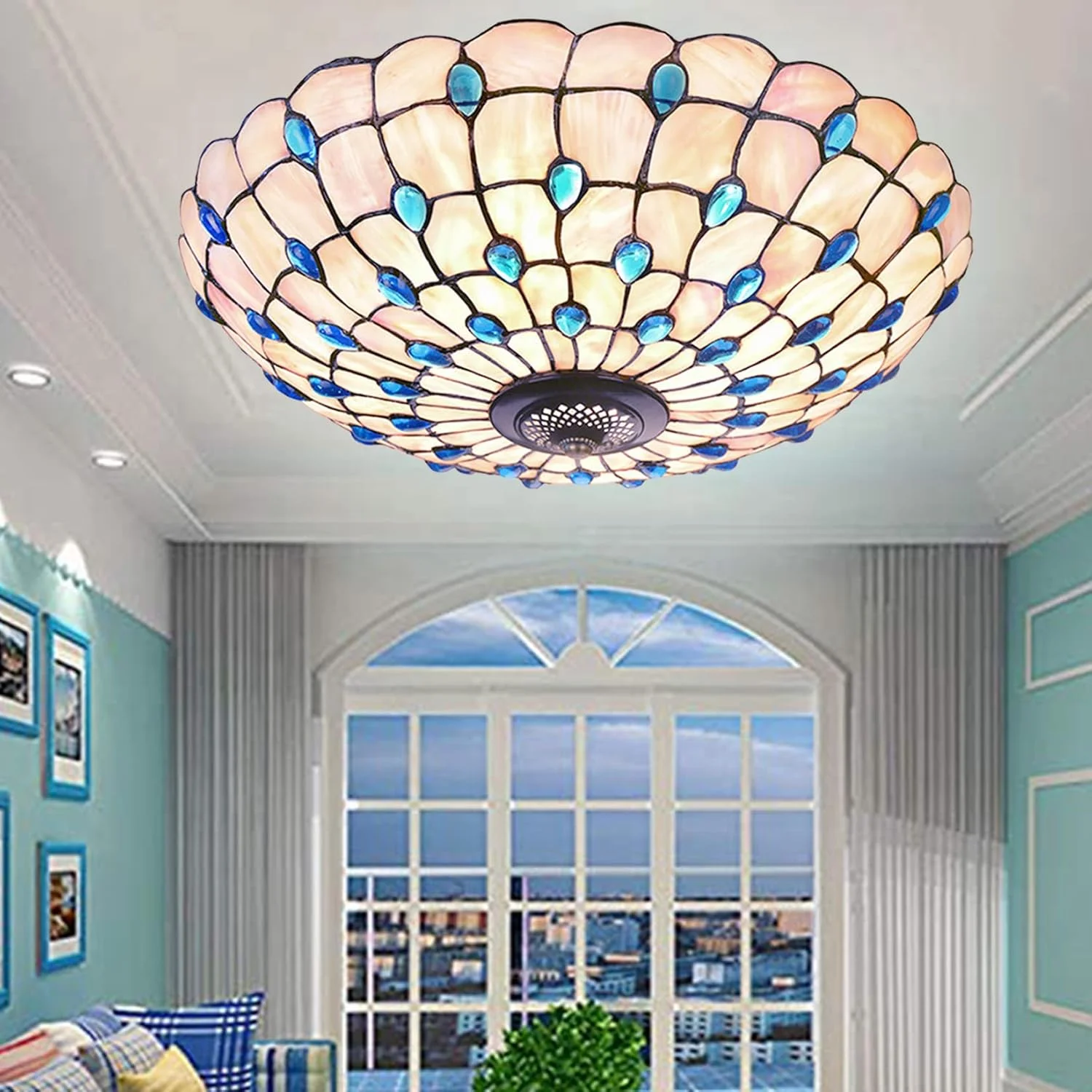 چراغ سقفی تیفانی، چراغ طاووسی دست ساز با شیشه رنگی، مناسب اتاق خواب، چراغ سقفی توکار برای حمام، اتاق نشیمن، اتاق غذاخوری، آشپزخانه، ایوان، آبی - 40 سانتی متر چراغ سقفی تیفانی، چراغ طاووسی دست ساز با شیشه رنگی، مناسب اتاق خواب، چراغ سقفی توکار برای حمام، اتاق نشیمن، اتاق غذاخوری، آشپزخانه، ایوان، آبی - 40 سانتی متر