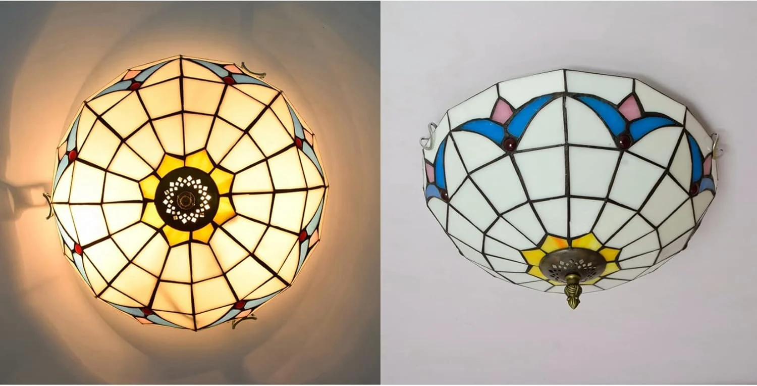 چراغ سقفی به سبک تیفانی، لوستر سقفی با شیشه رنگی 12 اینچی دست ساز طرح گل لیلی، مناسب برای راهرو، اتاق نشیمن و اتاق خواب چراغ سقفی به سبک تیفانی، لوستر سقفی با شیشه رنگی 12 اینچی دست ساز طرح گل لیلی، مناسب برای راهرو، اتاق نشیمن و اتاق خواب