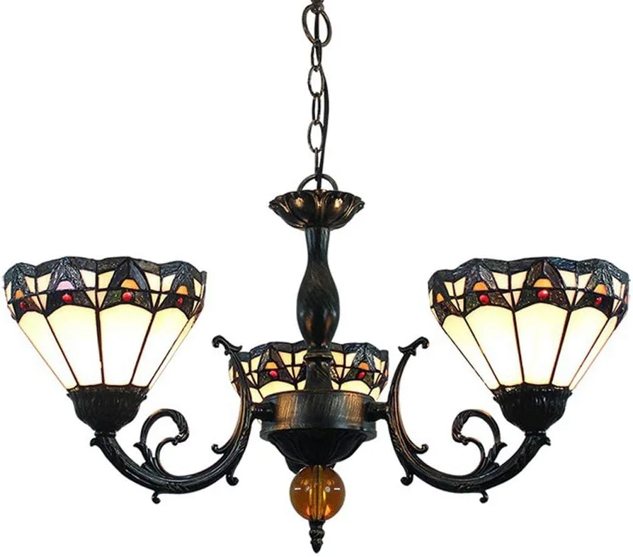 لوستر 3 شاخه شیشه ای رنگی به سبک تیفانی، چراغ آویز عتیقه ویکتوریایی، چراغ سقفی سنتی برای اتاق نشیمن، اتاق خواب، اتاق غذاخوری لوستر 3 شاخه شیشه ای رنگی به سبک تیفانی، چراغ آویز عتیقه ویکتوریایی، چراغ سقفی سنتی برای اتاق نشیمن، اتاق خواب، اتاق غذاخوری