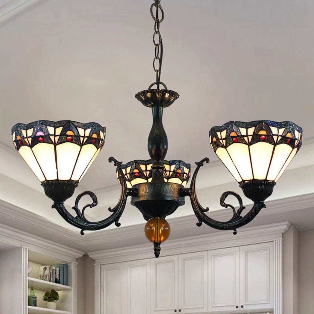 لوستر 3 شاخه شیشه ای رنگی به سبک تیفانی، چراغ آویز عتیقه ویکتوریایی، چراغ سقفی سنتی برای اتاق نشیمن، اتاق خواب، اتاق غذاخوری لوستر 3 شاخه شیشه ای رنگی به سبک تیفانی، چراغ آویز عتیقه ویکتوریایی، چراغ سقفی سنتی برای اتاق نشیمن، اتاق خواب، اتاق غذاخوری