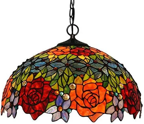 لوستر تیفانی طرح گل 46 سانتیمتری، آویز سقفی شیشهای رنگی، روشنایی داخلی خلاقانه لوستر تیفانی طرح گل 46 سانتیمتری، آویز سقفی شیشهای رنگی، روشنایی داخلی خلاقانه