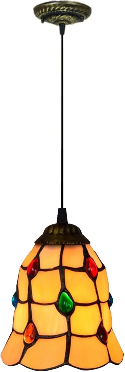 لوستر آویز طرح تیفانی با مهرههای تاجدار، چراغ آویز هنری E27، چراغ آویز شیشهای رنگی وینتیج 6 اینچی برای جزیره آشپزخانه، اتاق غذاخوری، بار، راهرو، بالکن، چراغ آویز سقفی لوستر آویز طرح تیفانی با مهرههای تاجدار، چراغ آویز هنری E27، چراغ آویز شیشهای رنگی وینتیج 6 اینچی برای جزیره آشپزخانه، اتاق غذاخوری، بار، راهرو، بالکن، چراغ آویز سقفی