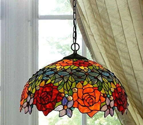 لوستر تیفانی طرح گل 46 سانتیمتری، آویز سقفی شیشهای رنگی، روشنایی داخلی خلاقانه لوستر تیفانی طرح گل 46 سانتیمتری، آویز سقفی شیشهای رنگی، روشنایی داخلی خلاقانه