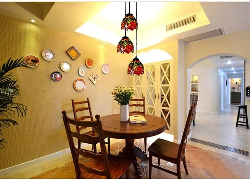 لوستر رترو به سبک تیفانی، چراغ آویز دکوراتیو با شید شیشه ای رنگی طرح رز ساده 7 اینچی برای اتاق نشیمن، اتاق خواب یا آشپزخانه لوستر رترو به سبک تیفانی، چراغ آویز دکوراتیو با شید شیشه ای رنگی طرح رز ساده 7 اینچی برای اتاق نشیمن، اتاق خواب یا آشپزخانه