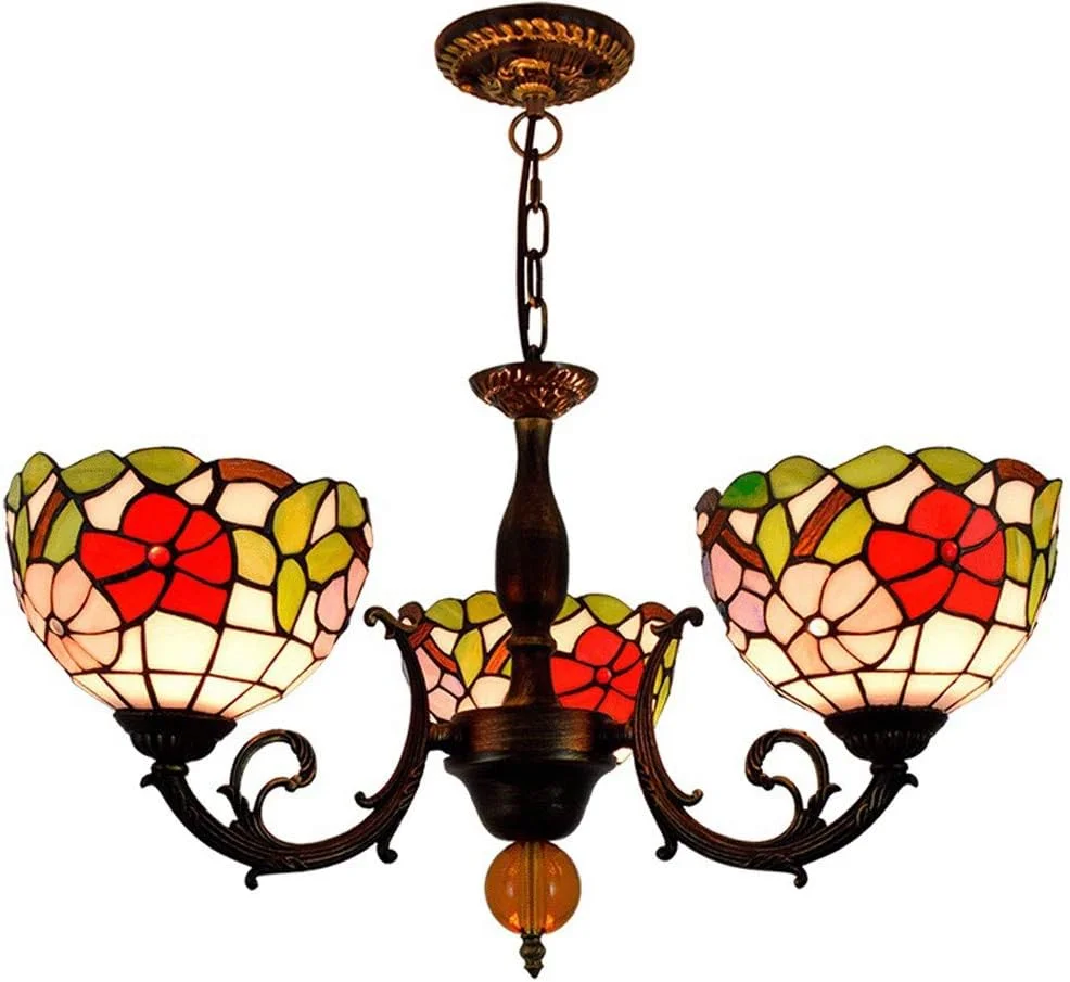 لوستر به سبک تیفانی، آویز چراغ با طراحی گل رز شیشه ای رنگی 3 لامپه، چراغ های آویز کریستالی اتاق نشیمن، اتاق غذاخوری و بار لوستر به سبک تیفانی، آویز چراغ با طراحی گل رز شیشه ای رنگی 3 لامپه، چراغ های آویز کریستالی اتاق نشیمن، اتاق غذاخوری و بار