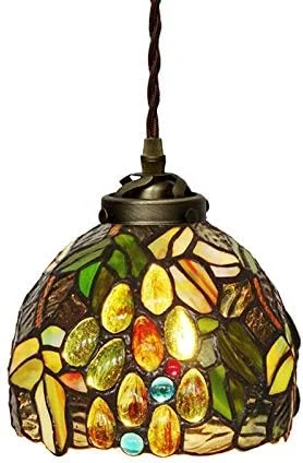 لوستر شیشه ای به سبک تیفانی، چراغ آویز تیفانی 7 اینچی با طرح گل انگور، مناسب برای اتاق خواب، دفتر کار، رستوران و کافه لوستر شیشه ای به سبک تیفانی، چراغ آویز تیفانی 7 اینچی با طرح گل انگور، مناسب برای اتاق خواب، دفتر کار، رستوران و کافه