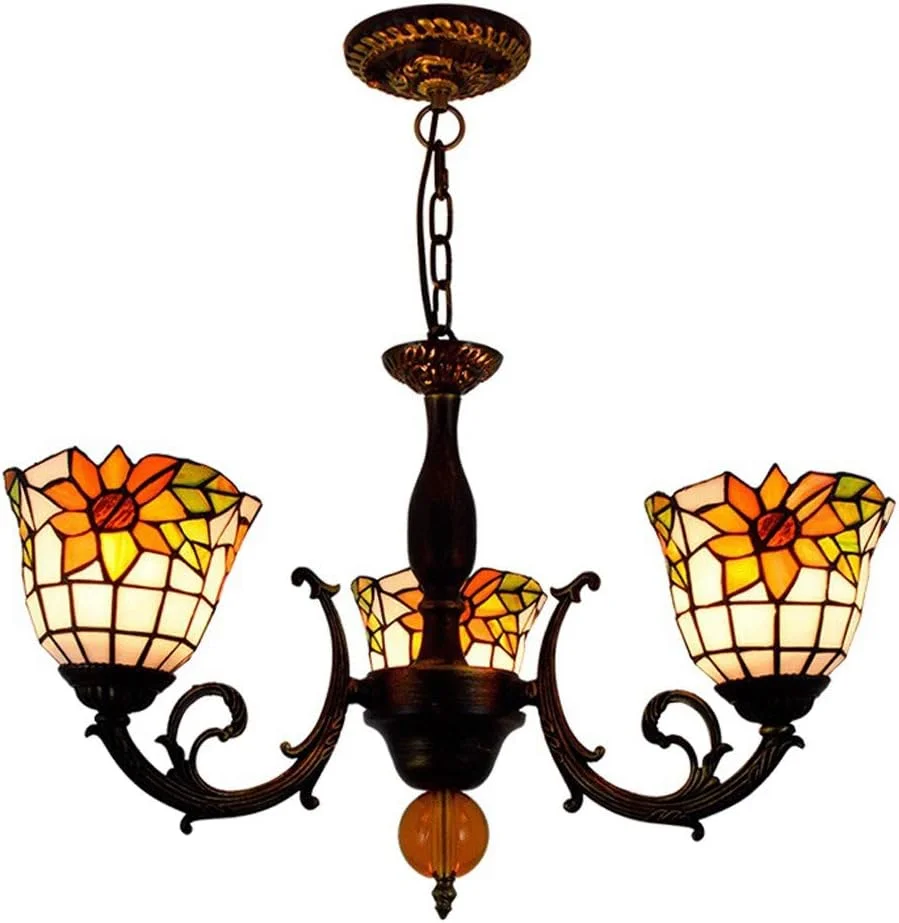 لوستر به سبک تیفانی، چراغ سقفی مدرن و ساده 3 شاخه با آباژور شیشه ای رنگ آفتابگردان گرم 6 اینچی، چراغ آویز سقفی برای رستوران اتاق خواب، E27، 3 چراغ لوستر به سبک تیفانی، چراغ سقفی مدرن و ساده 3 شاخه با آباژور شیشه ای رنگ آفتابگردان گرم 6 اینچی، چراغ آویز سقفی برای رستوران اتاق خواب، E27، 3 چراغ