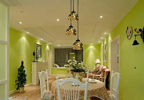 لوستر شیشه ای به سبک تیفانی، چراغ آویز تیفانی 7 اینچی با طرح گل انگور، مناسب برای اتاق خواب، دفتر کار، رستوران و کافه لوستر شیشه ای به سبک تیفانی، چراغ آویز تیفانی 7 اینچی با طرح گل انگور، مناسب برای اتاق خواب، دفتر کار، رستوران و کافه