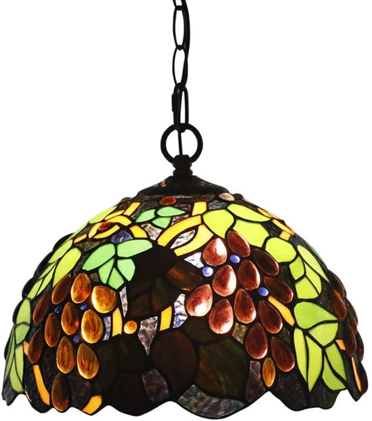 لوستر به سبک تیفانی 30 سانتی متری، لوستر آویز با شیشه رنگی طرح انگور، چراغ آویز رترو نوستالژی مناسب کافه، چایخانه، کتابفروشی و بار لوستر به سبک تیفانی 30 سانتی متری، لوستر آویز با شیشه رنگی طرح انگور، چراغ آویز رترو نوستالژی مناسب کافه، چایخانه، کتابفروشی و بار