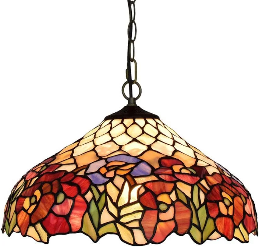 لوستر به سبک تیفانی، لوستر شیشه ای رنگی 16 اینچی برای اتاق نشیمن، اتاق غذاخوری، اتاق خواب، روشنایی هنری Clematis با سرپیچ E27 لوستر به سبک تیفانی، لوستر شیشه ای رنگی 16 اینچی برای اتاق نشیمن، اتاق غذاخوری، اتاق خواب، روشنایی هنری Clematis با سرپیچ E27