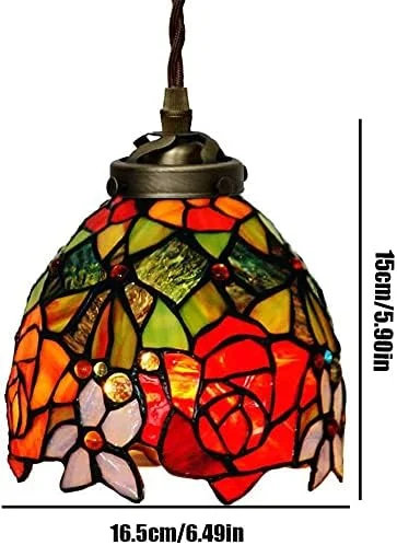 لوستر رترو به سبک تیفانی، چراغ آویز دکوراتیو با شید شیشه ای رنگی طرح رز ساده 7 اینچی برای اتاق نشیمن، اتاق خواب یا آشپزخانه لوستر رترو به سبک تیفانی، چراغ آویز دکوراتیو با شید شیشه ای رنگی طرح رز ساده 7 اینچی برای اتاق نشیمن، اتاق خواب یا آشپزخانه