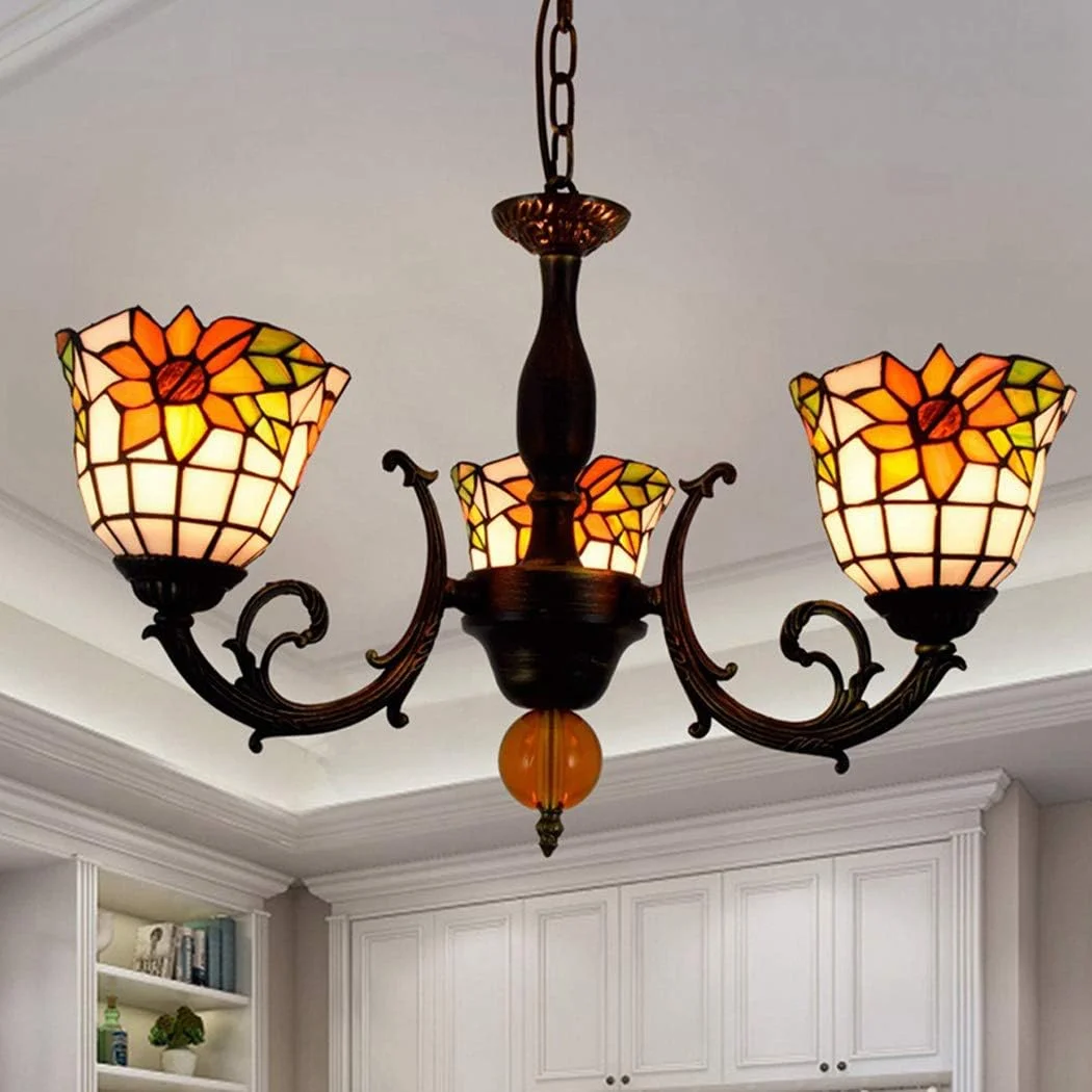 لوستر به سبک تیفانی، چراغ سقفی مدرن و ساده 3 شاخه با آباژور شیشه ای رنگ آفتابگردان گرم 6 اینچی، چراغ آویز سقفی برای رستوران اتاق خواب، E27، 3 چراغ لوستر به سبک تیفانی، چراغ سقفی مدرن و ساده 3 شاخه با آباژور شیشه ای رنگ آفتابگردان گرم 6 اینچی، چراغ آویز سقفی برای رستوران اتاق خواب، E27، 3 چراغ