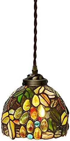 لوستر شیشه ای به سبک تیفانی، چراغ آویز تیفانی 7 اینچی با طرح گل انگور، مناسب برای اتاق خواب، دفتر کار، رستوران و کافه لوستر شیشه ای به سبک تیفانی، چراغ آویز تیفانی 7 اینچی با طرح گل انگور، مناسب برای اتاق خواب، دفتر کار، رستوران و کافه