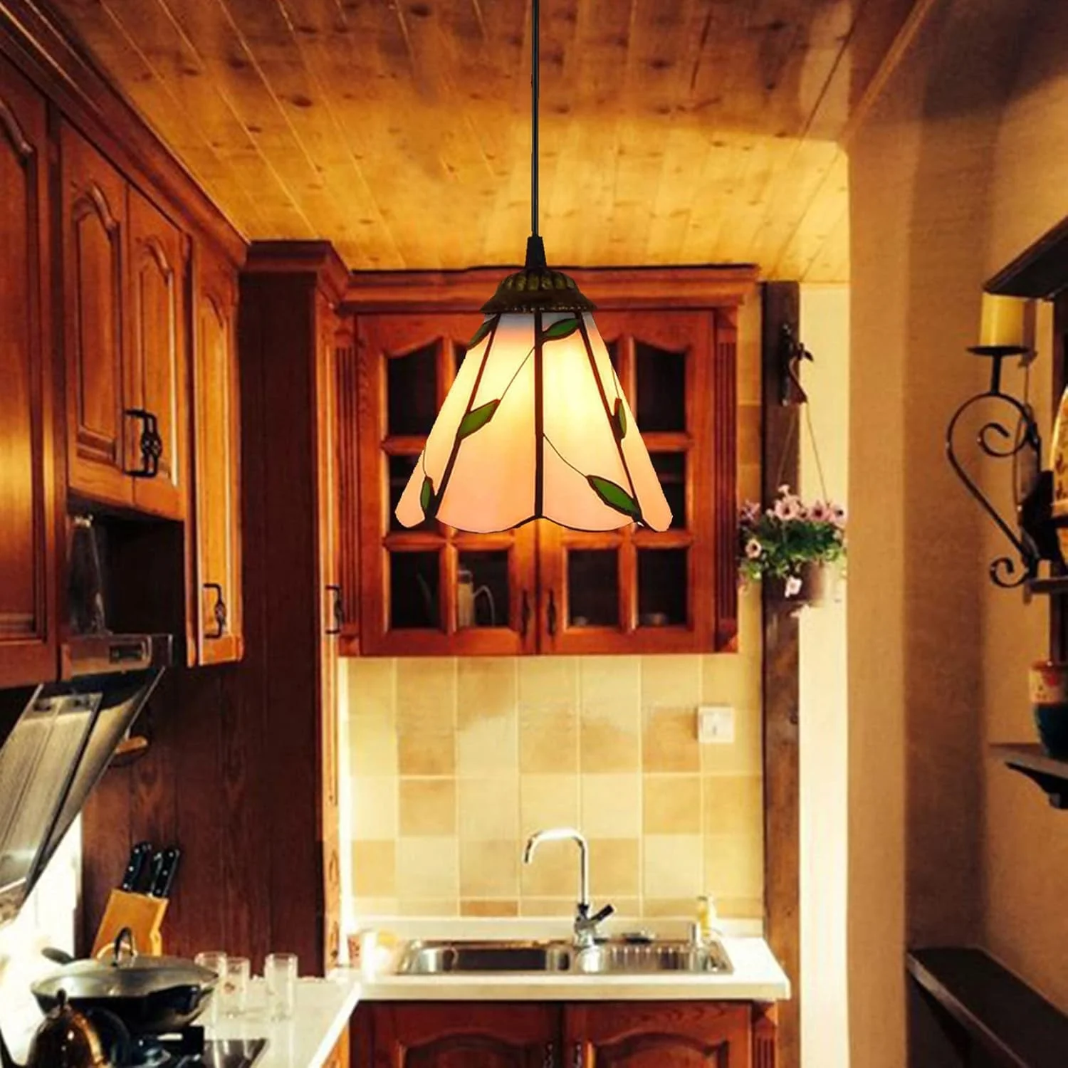 لوستر به سبک تیفانی، چراغ آویز هنری برگ E27، چراغ 6 اینچی، چراغ آویز شیشه ای رنگی وینتیج، اتاق نشیمن، ناهار خوری، بار، راهرو، بالکن، چراغ سقفی، 15 سانتی متر لوستر به سبک تیفانی، چراغ آویز هنری برگ E27، چراغ 6 اینچی، چراغ آویز شیشه ای رنگی وینتیج، اتاق نشیمن، ناهار خوری، بار، راهرو، بالکن، چراغ سقفی، 15 سانتی متر