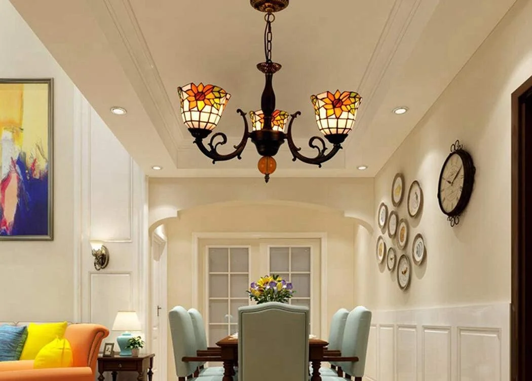 لوستر به سبک تیفانی، چراغ سقفی مدرن و ساده 3 شاخه با آباژور شیشه ای رنگ آفتابگردان گرم 6 اینچی، چراغ آویز سقفی برای رستوران اتاق خواب، E27، 3 چراغ لوستر به سبک تیفانی، چراغ سقفی مدرن و ساده 3 شاخه با آباژور شیشه ای رنگ آفتابگردان گرم 6 اینچی، چراغ آویز سقفی برای رستوران اتاق خواب، E27، 3 چراغ