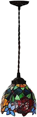 لوستر رترو به سبک تیفانی، چراغ آویز دکوراتیو با شید شیشه ای رنگی طرح رز ساده 7 اینچی برای اتاق نشیمن، اتاق خواب یا آشپزخانه لوستر رترو به سبک تیفانی، چراغ آویز دکوراتیو با شید شیشه ای رنگی طرح رز ساده 7 اینچی برای اتاق نشیمن، اتاق خواب یا آشپزخانه