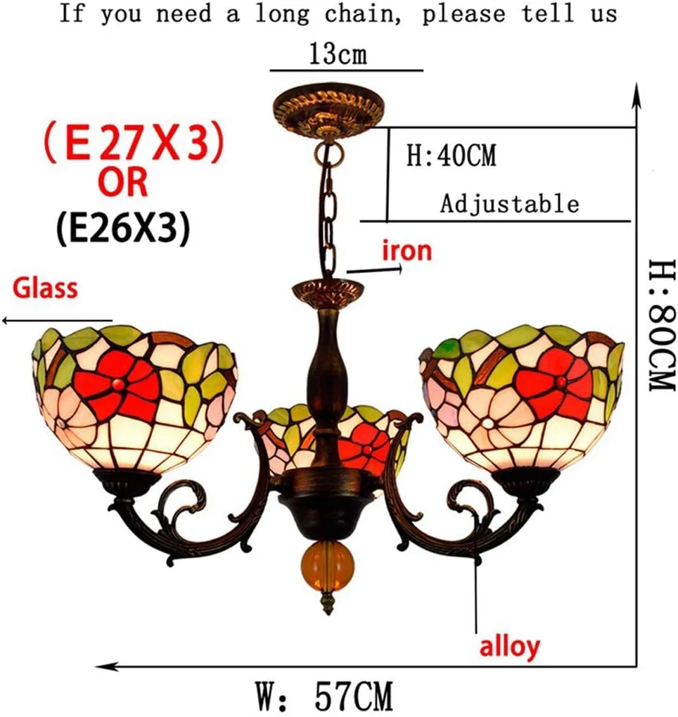 لوستر به سبک تیفانی، آویز چراغ با طراحی گل رز شیشه ای رنگی 3 لامپه، چراغ های آویز کریستالی اتاق نشیمن، اتاق غذاخوری و بار لوستر به سبک تیفانی، آویز چراغ با طراحی گل رز شیشه ای رنگی 3 لامپه، چراغ های آویز کریستالی اتاق نشیمن، اتاق غذاخوری و بار
