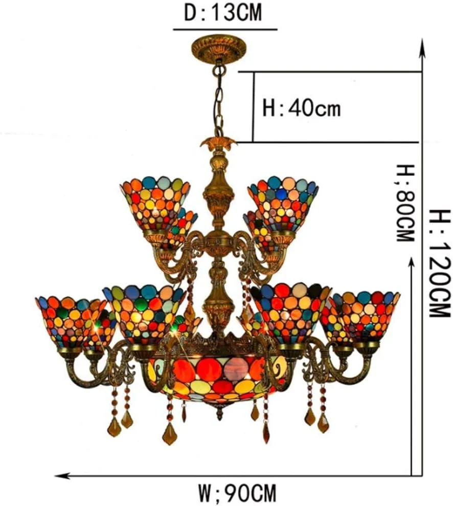 لوسترهای سبک تیفانی با 15 چراغ، آویز سقفی شیشه ای رنگی، چراغ آویز شیشه ای هنری 6 اینچی برای اتاق نشیمن، اتاق خواب، هتل، ویلا، E27، 40 وات لوسترهای سبک تیفانی با 15 چراغ، آویز سقفی شیشه ای رنگی، چراغ آویز شیشه ای هنری 6 اینچی برای اتاق نشیمن، اتاق خواب، هتل، ویلا، E27، 40 وات