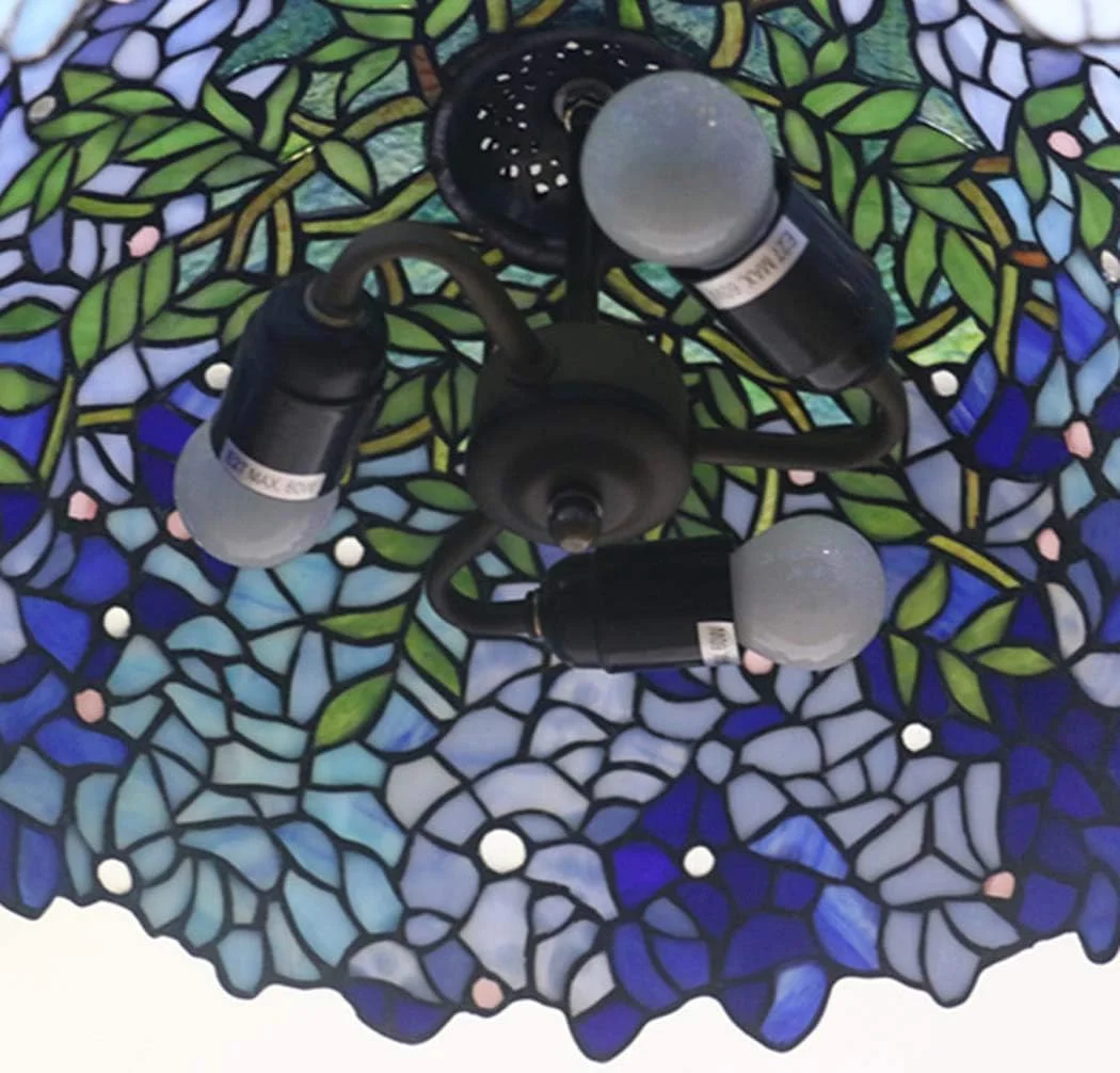 لوستر به سبک تیفانی رترو، چراغ آویز اتاق ناهارخوری شیشه ای رنگی ویستریا 16 اینچی، مناسب برای رستوران، کافه، راهرو، لوستر هنری 3 شاخه، سرپیچ E27 لوستر به سبک تیفانی رترو، چراغ آویز اتاق ناهارخوری شیشه ای رنگی ویستریا 16 اینچی، مناسب برای رستوران، کافه، راهرو، لوستر هنری 3 شاخه، سرپیچ E27