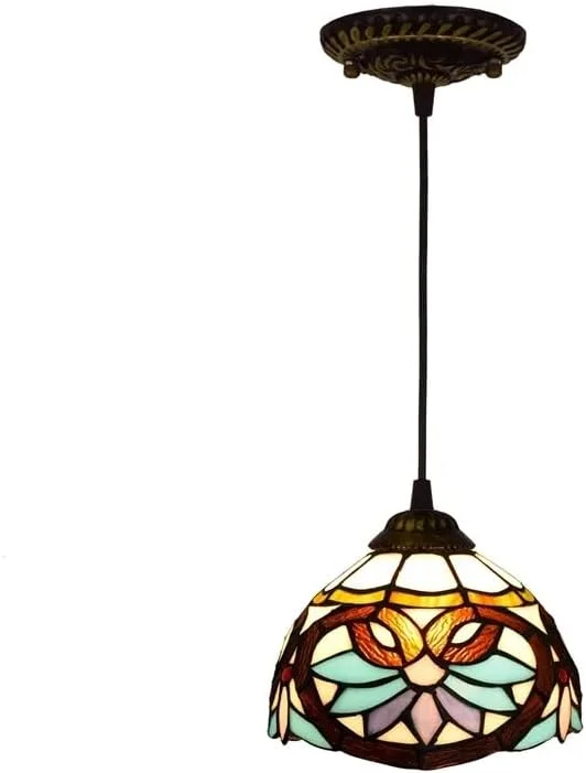 لوستر آویز کوچک باروک شیشه ای رنگی به سبک تیفانی، چراغ آویز تزئینی، روشنایی آویز، چراغ سقفی قابل تنظیم، تک شعله مناسب اتاق نشیمن، اتاق غذاخوری و آشپزخانه لوستر آویز کوچک باروک شیشه ای رنگی به سبک تیفانی، چراغ آویز تزئینی، روشنایی آویز، چراغ سقفی قابل تنظیم، تک شعله مناسب اتاق نشیمن، اتاق غذاخوری و آشپزخانه