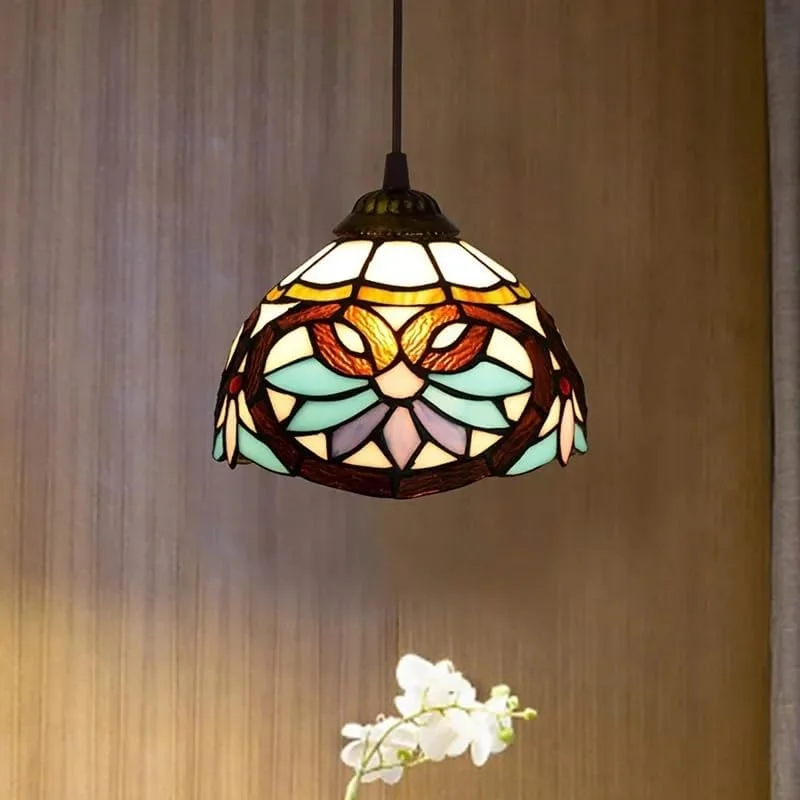 لوستر آویز کوچک باروک شیشه ای رنگی به سبک تیفانی، چراغ آویز تزئینی، روشنایی آویز، چراغ سقفی قابل تنظیم، تک شعله مناسب اتاق نشیمن، اتاق غذاخوری و آشپزخانه لوستر آویز کوچک باروک شیشه ای رنگی به سبک تیفانی، چراغ آویز تزئینی، روشنایی آویز، چراغ سقفی قابل تنظیم، تک شعله مناسب اتاق نشیمن، اتاق غذاخوری و آشپزخانه