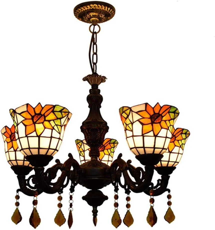لوستر به سبک تیفانی، چراغ سقفی مدرن و ساده 3 شاخه با آباژور شیشه ای رنگ آفتابگردان گرم 6 اینچی، چراغ آویز سقفی برای رستوران اتاق خواب، E27، 5 چراغ لوستر به سبک تیفانی، چراغ سقفی مدرن و ساده 3 شاخه با آباژور شیشه ای رنگ آفتابگردان گرم 6 اینچی، چراغ آویز سقفی برای رستوران اتاق خواب، E27، 5 چراغ