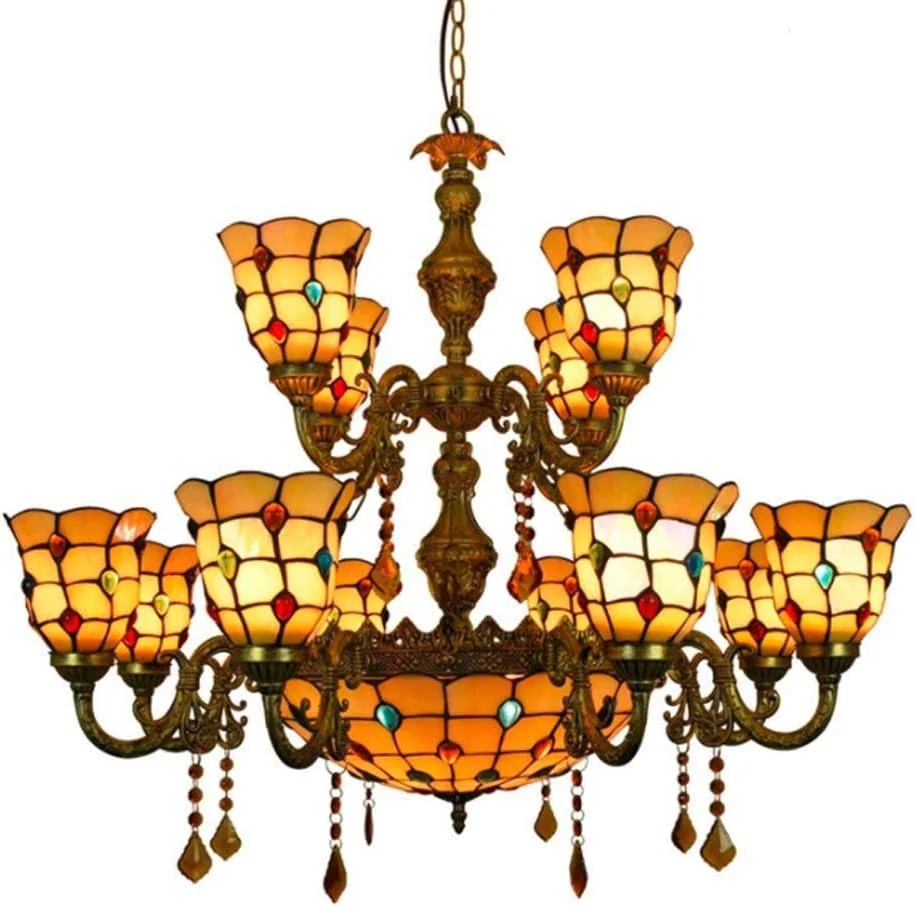 لوستر آویز رترو به سبک تیفانی، چراغ آویز با کلاهک شیشه ای رنگی مهره دار زرد 6 اینچی، مناسب اتاق نشیمن، اتاق خواب، هتل، اتاق غذاخوری، بار، سرپیچ E27، 40 وات لوستر آویز رترو به سبک تیفانی، چراغ آویز با کلاهک شیشه ای رنگی مهره دار زرد 6 اینچی، مناسب اتاق نشیمن، اتاق خواب، هتل، اتاق غذاخوری، بار، سرپیچ E27، 40 وات