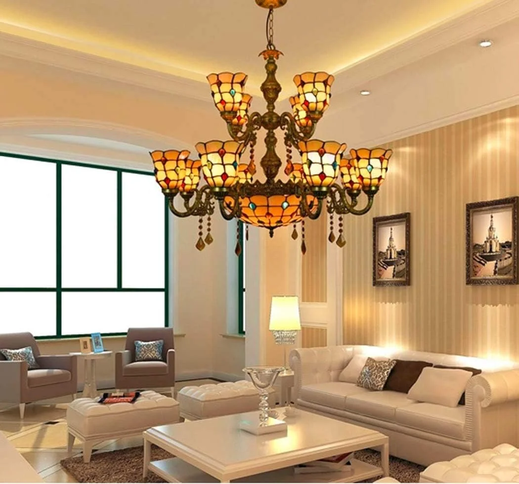 لوستر آویز رترو به سبک تیفانی، چراغ آویز با کلاهک شیشه ای رنگی مهره دار زرد 6 اینچی، مناسب اتاق نشیمن، اتاق خواب، هتل، اتاق غذاخوری، بار، سرپیچ E27، 40 وات لوستر آویز رترو به سبک تیفانی، چراغ آویز با کلاهک شیشه ای رنگی مهره دار زرد 6 اینچی، مناسب اتاق نشیمن، اتاق خواب، هتل، اتاق غذاخوری، بار، سرپیچ E27، 40 وات