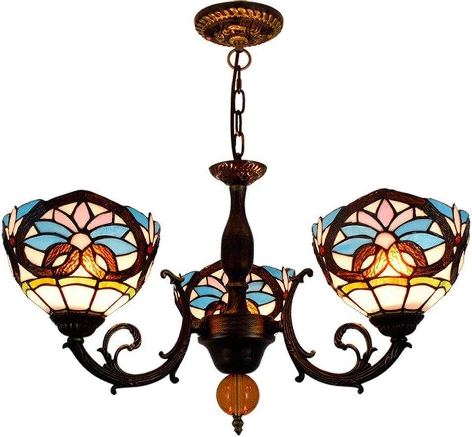 لوستر به سبک تیفانی، آویز شیشه ای باروک، 3 شاخه با پایه آلیاژی مناسب اتاق نشیمن، ناهارخوری، بار، چراغ های آویز کریستالی لوستر به سبک تیفانی، آویز شیشه ای باروک، 3 شاخه با پایه آلیاژی مناسب اتاق نشیمن، ناهارخوری، بار، چراغ های آویز کریستالی