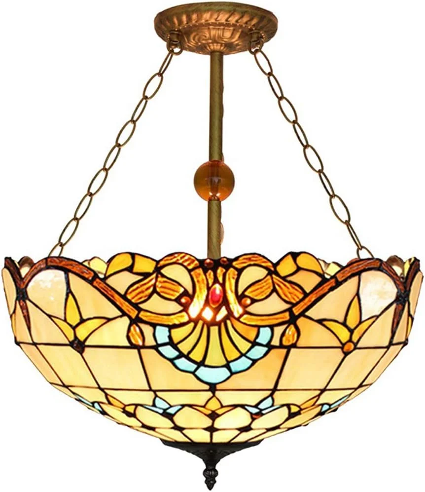 لوستر به سبک تیفانی، چراغ آویز شیشه ای باروک، چراغ سقفی نیمه فرورفته، مناسب اتاق نشیمن، سرپیچ E27 لوستر به سبک تیفانی، چراغ آویز شیشه ای باروک، چراغ سقفی نیمه فرورفته، مناسب اتاق نشیمن، سرپیچ E27