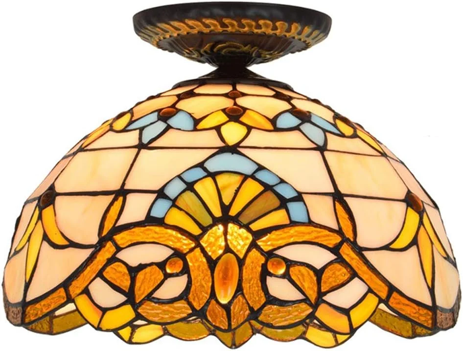 لوستر سقفی به سبک تیفانی، چراغ سقفی LED شیشه رنگی، چراغ سقفی نیمه فلاش برای اتاق غذاخوری لوستر سقفی به سبک تیفانی، چراغ سقفی LED شیشه رنگی، چراغ سقفی نیمه فلاش برای اتاق غذاخوری