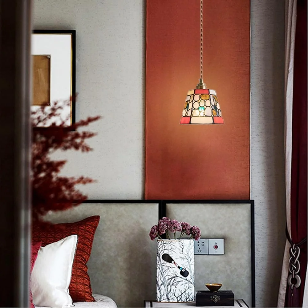 لوستر سقفی به سبک تیفانی، شیشه رنگی، قطر 16 سانتیمتر، آویز چراغ دست ساز، چراغ آویز کوچک E27 مناسب برای اتاق غذاخوری و جزیره آشپزخانه لوستر سقفی به سبک تیفانی، شیشه رنگی، قطر 16 سانتیمتر، آویز چراغ دست ساز، چراغ آویز کوچک E27 مناسب برای اتاق غذاخوری و جزیره آشپزخانه