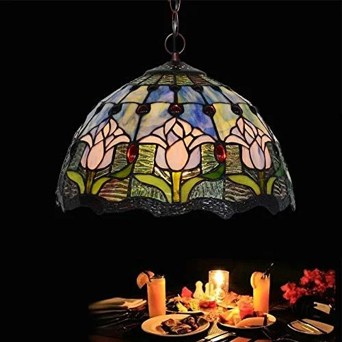 لوستر به سبک تیفانی، چراغ آویز آویز، عرض 12 اینچ، شیشه رنگی طرح دار، دکور نور عتیقه و قدیمی لوستر به سبک تیفانی، چراغ آویز آویز، عرض 12 اینچ، شیشه رنگی طرح دار، دکور نور عتیقه و قدیمی