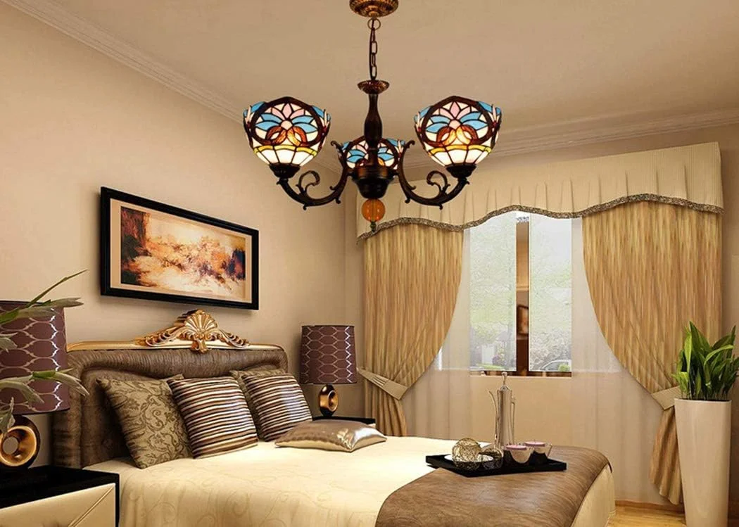 لوستر به سبک تیفانی، آویز شیشه ای باروک، 3 شاخه با پایه آلیاژی مناسب اتاق نشیمن، ناهارخوری، بار، چراغ های آویز کریستالی لوستر به سبک تیفانی، آویز شیشه ای باروک، 3 شاخه با پایه آلیاژی مناسب اتاق نشیمن، ناهارخوری، بار، چراغ های آویز کریستالی