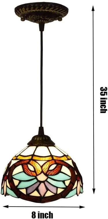 لوستر آویز کوچک باروک شیشه ای رنگی به سبک تیفانی، چراغ آویز تزئینی، روشنایی آویز، چراغ سقفی قابل تنظیم، تک شعله مناسب اتاق نشیمن، اتاق غذاخوری و آشپزخانه لوستر آویز کوچک باروک شیشه ای رنگی به سبک تیفانی، چراغ آویز تزئینی، روشنایی آویز، چراغ سقفی قابل تنظیم، تک شعله مناسب اتاق نشیمن، اتاق غذاخوری و آشپزخانه