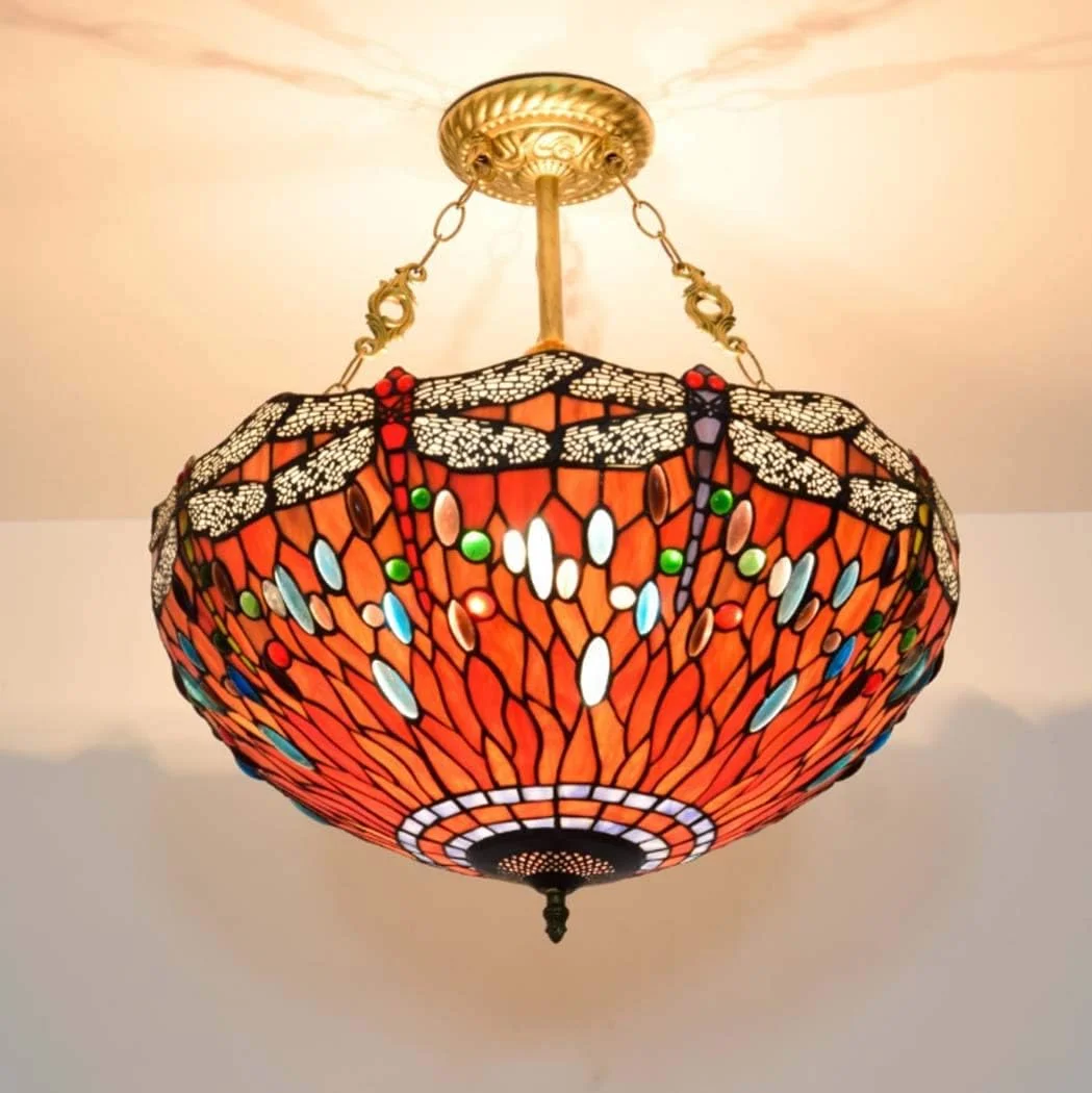 لوستر به سبک تیفانی، لوستر آویز سقفی 20 اینچی طرح سنجاقک قرمز، شیشه رنگی، مناسب برای رستوران، اتاق خواب، دکوراسیون اتاق نشیمن، سرپیچ E27*3، 40 وات لوستر به سبک تیفانی، لوستر آویز سقفی 20 اینچی طرح سنجاقک قرمز، شیشه رنگی، مناسب برای رستوران، اتاق خواب، دکوراسیون اتاق نشیمن، سرپیچ E27*3، 40 وات