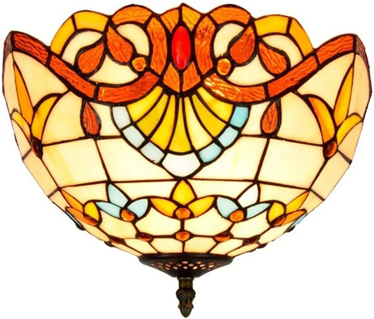 چراغ سقفی به سبک تیفانی، چراغ آویز نیمه فرورفته، لوستر با سایه شیشه ای رنگی 12 اینچی برای اتاق خواب، اتاق نشیمن، کافی شاپ، سرپیچ E27 چراغ سقفی به سبک تیفانی، چراغ آویز نیمه فرورفته، لوستر با سایه شیشه ای رنگی 12 اینچی برای اتاق خواب، اتاق نشیمن، کافی شاپ، سرپیچ E27