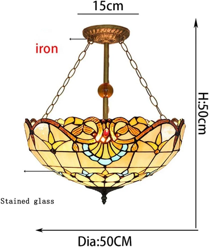 لوستر به سبک تیفانی، چراغ آویز شیشه ای باروک، چراغ سقفی نیمه فرورفته، مناسب اتاق نشیمن، سرپیچ E27 لوستر به سبک تیفانی، چراغ آویز شیشه ای باروک، چراغ سقفی نیمه فرورفته، مناسب اتاق نشیمن، سرپیچ E27