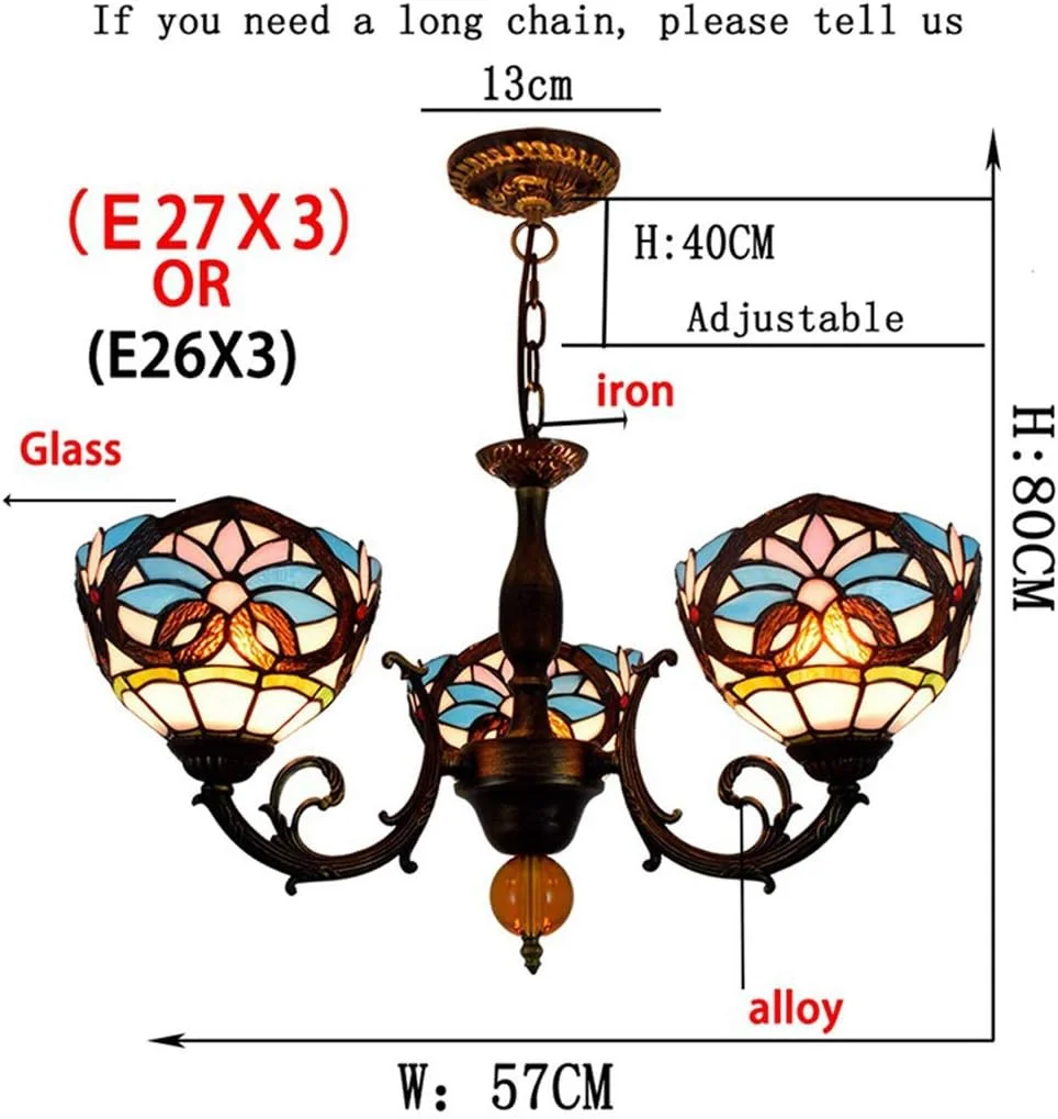لوستر به سبک تیفانی، آویز شیشه ای باروک، 3 شاخه با پایه آلیاژی مناسب اتاق نشیمن، ناهارخوری، بار، چراغ های آویز کریستالی لوستر به سبک تیفانی، آویز شیشه ای باروک، 3 شاخه با پایه آلیاژی مناسب اتاق نشیمن، ناهارخوری، بار، چراغ های آویز کریستالی