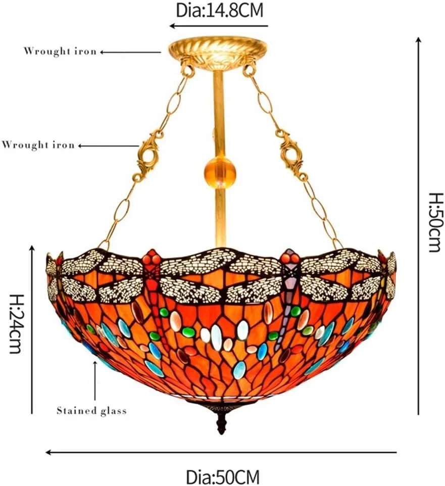 لوستر به سبک تیفانی، لوستر آویز سقفی 20 اینچی طرح سنجاقک قرمز، شیشه رنگی، مناسب برای رستوران، اتاق خواب، دکوراسیون اتاق نشیمن، سرپیچ E27*3، 40 وات لوستر به سبک تیفانی، لوستر آویز سقفی 20 اینچی طرح سنجاقک قرمز، شیشه رنگی، مناسب برای رستوران، اتاق خواب، دکوراسیون اتاق نشیمن، سرپیچ E27*3، 40 وات